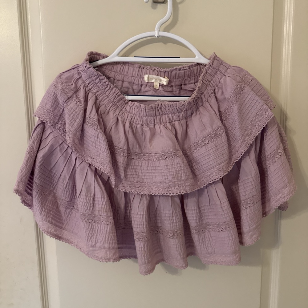 loveshackfancy purple ruffle mini skirt size medium